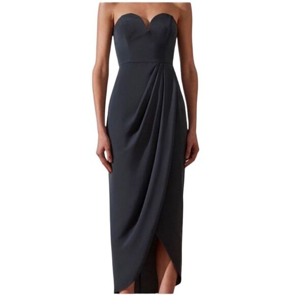 Shona Joy Bustier Draped Strapless Tulip Dress Women's Black Size 6 - Picture 1 of 9